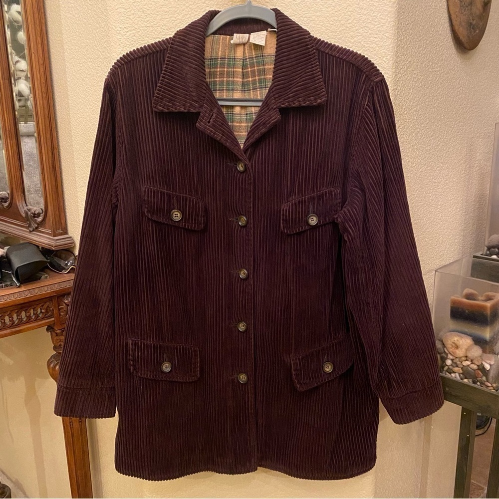 Vintage CW Brown Corduroy Button Chore Barn Plaid Lined Jacket Size Small-Unisex